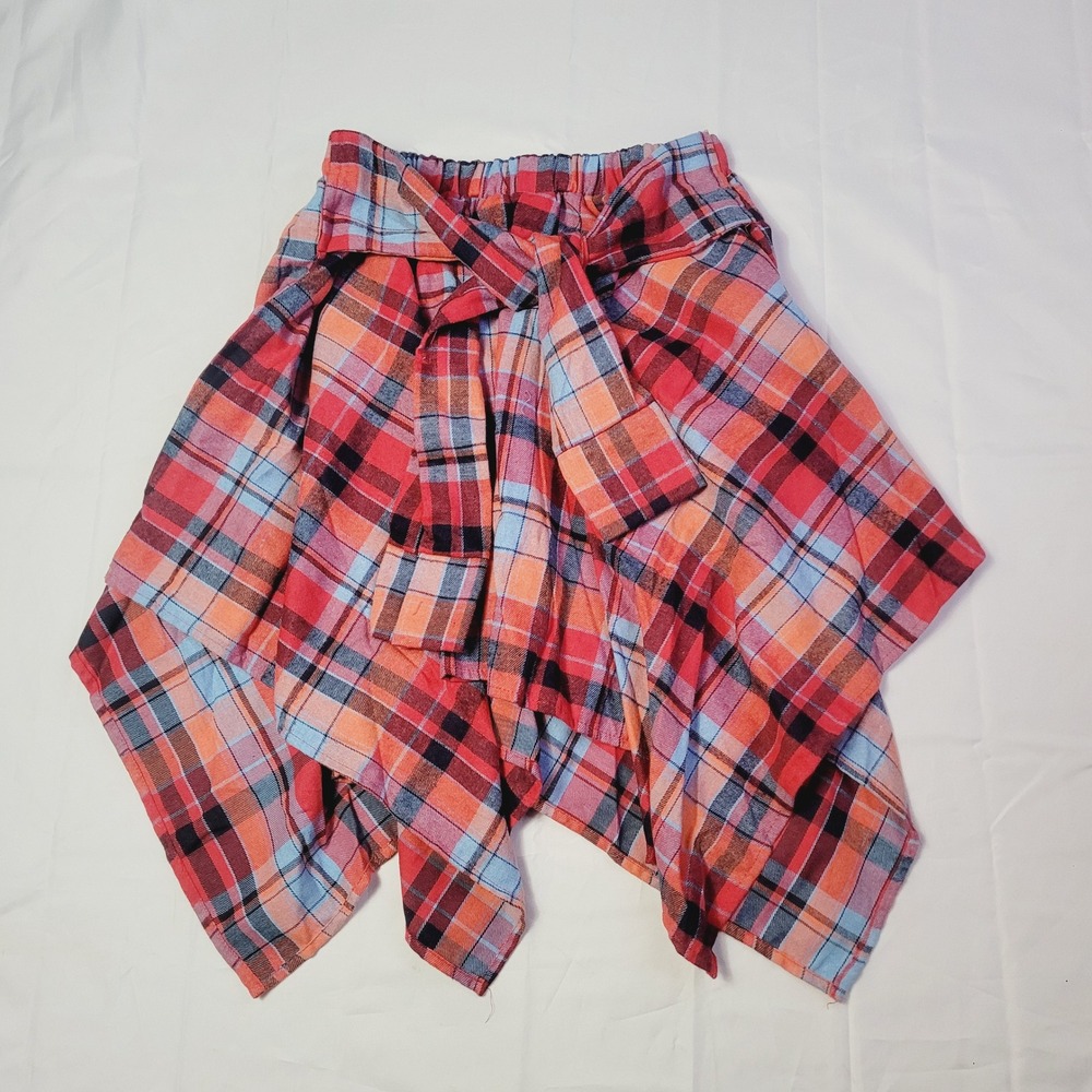 Unbranded Women Plaid Flannel Handkerchief Hem Skirt XL Red Orange Blue K43
